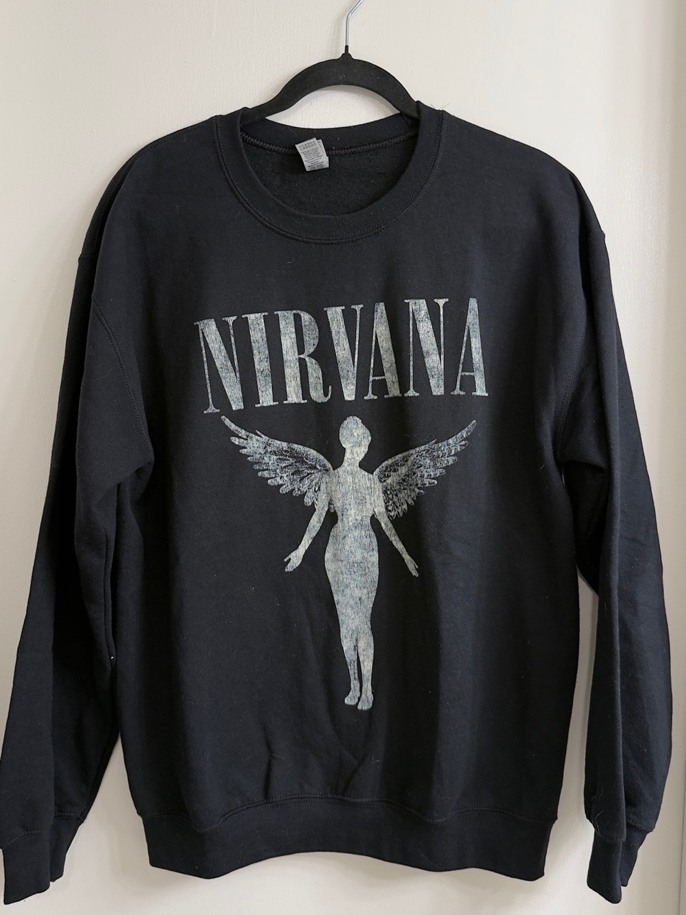 NIRVANA Black Crewneck with Angel Graphic